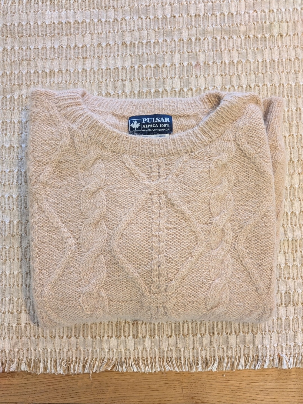 Pulsar Tan Cable Knit Alpaca Crewneck Sweater